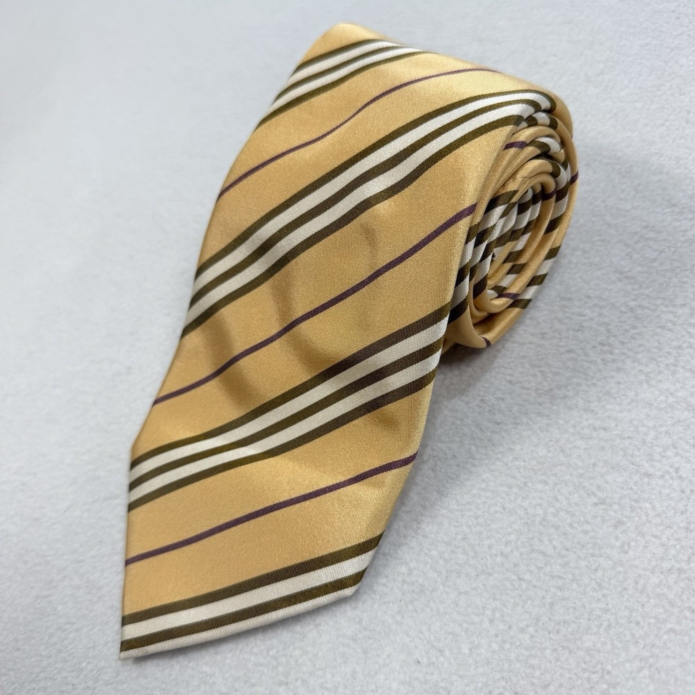 Burberry London Woven Silk Designer Luxury Necktie Nova Stripe Pattern Brown Tie